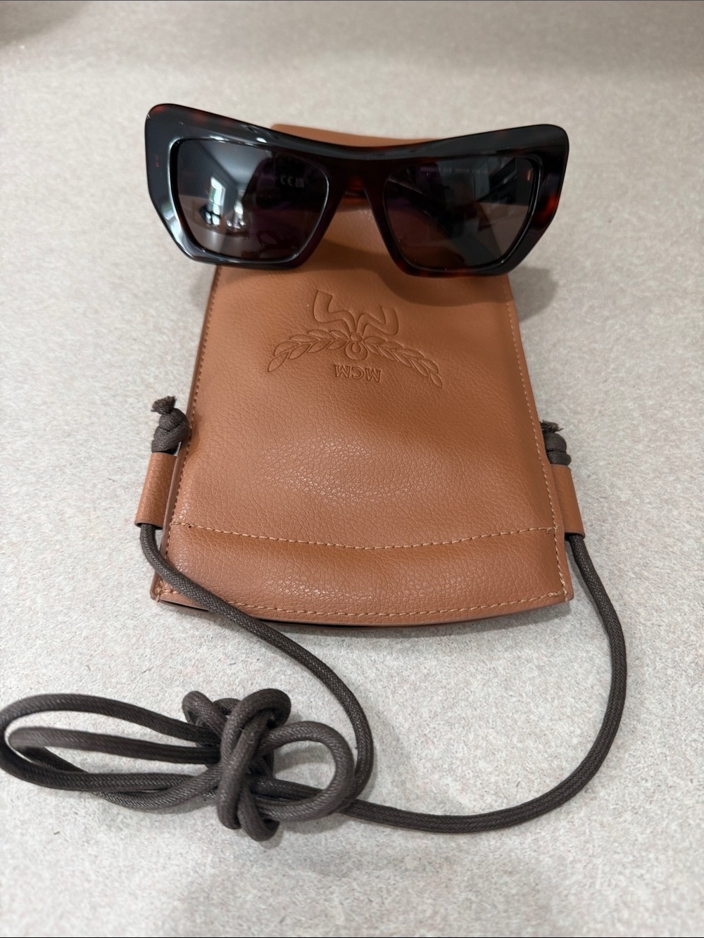 MCM Tortoiseshell Rectangular Sunglasses with Dark Lenses